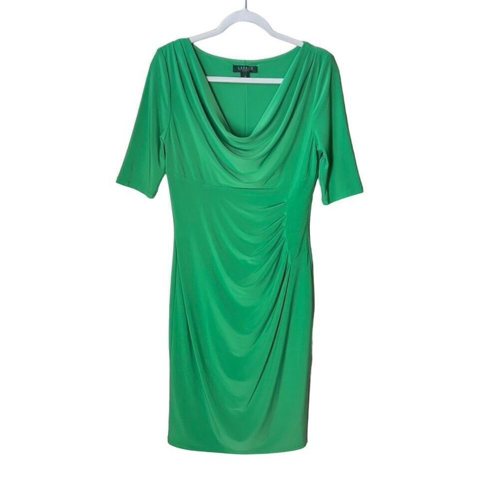 Lauren Ralph Lauren Draped MidiโDress Half Sleeve 10 Grass Green